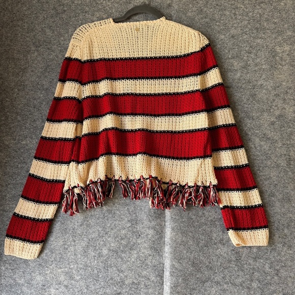 Marc Cain Red Striped Organic Cotton Cardigan Fringe Hem Knit Germany Size 6 - Picture 13 of 16